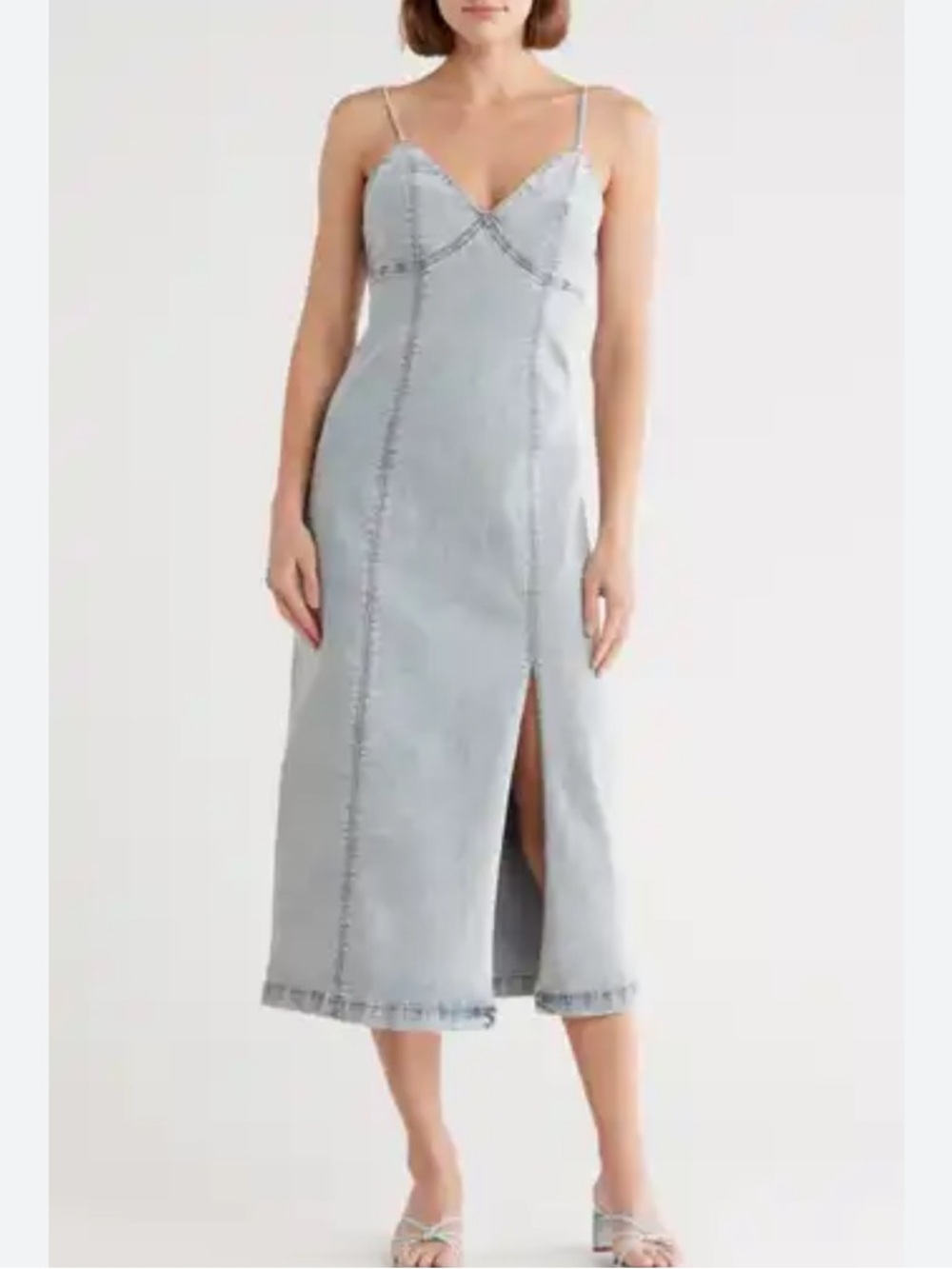 Habitual Empire Waist Cotton Blend Chambray Maxi Dress